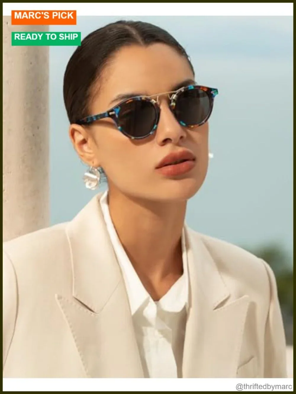 Womens Polarized Round Sunglasses Acetate Frame UV Protection Driving Shades